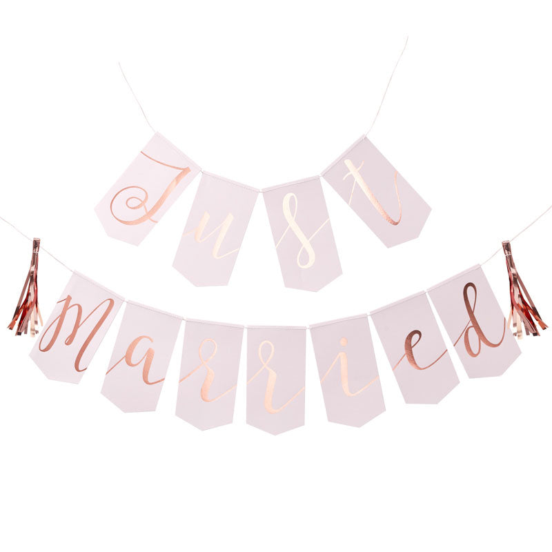 Rose Gold Just Married Paper Flag Bunting - 1.5m