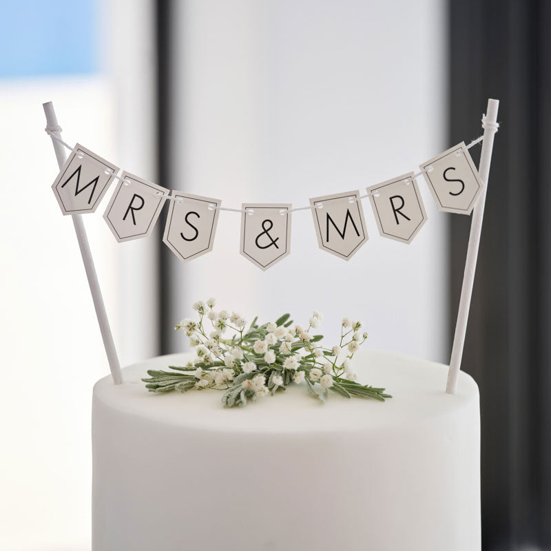 Black & White Mr & Mrs Bunting Cake Topper
