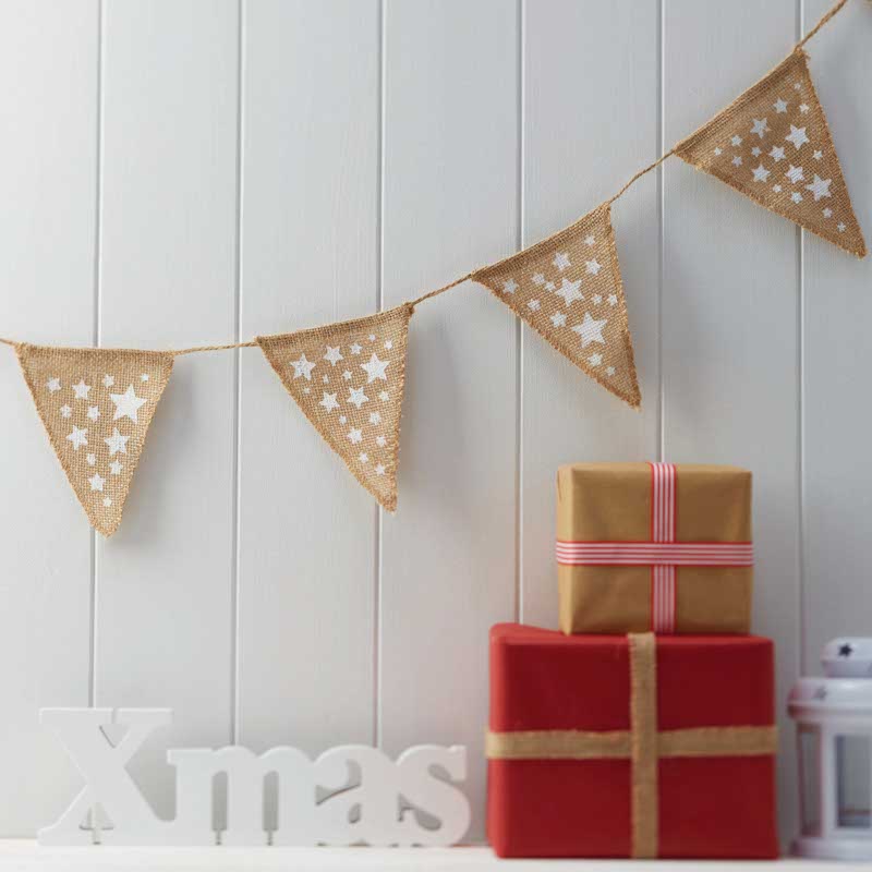Hessian Festive Star Bunting - 2.25m