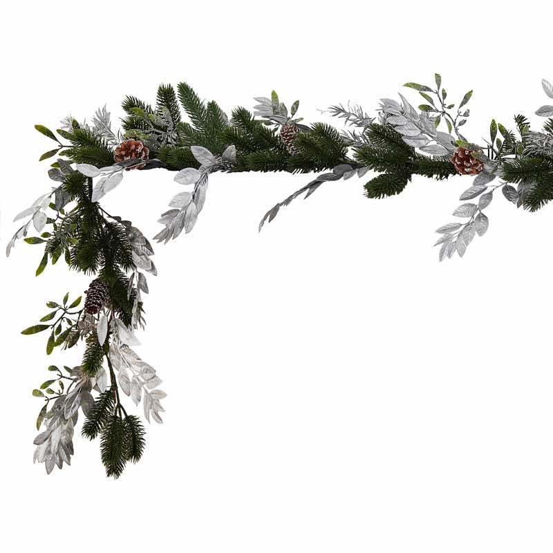 Mistletoe, Pine Cones & Silver Foliage Garland - 1.8m
