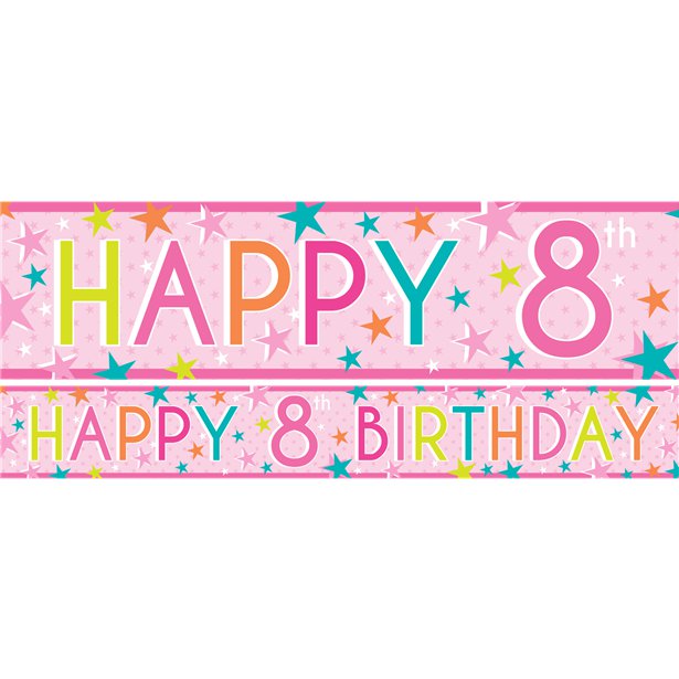 Girls 8th Birthday Paper Banners - 1m (3pk)