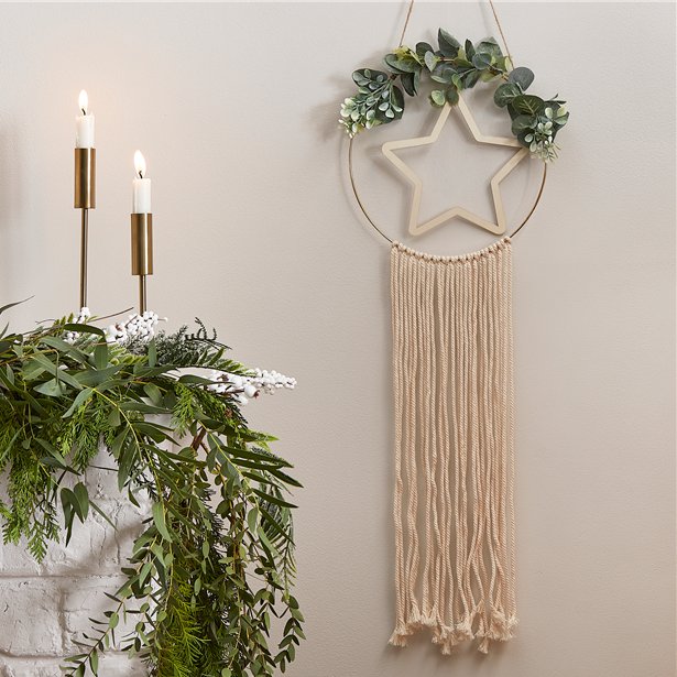 Wooden Hoop & Star Macrame Wall Hanging