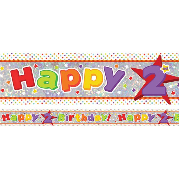 Multi Coloured 'Happy 2nd Birthday' Holographic Foil Banner - 2.7m