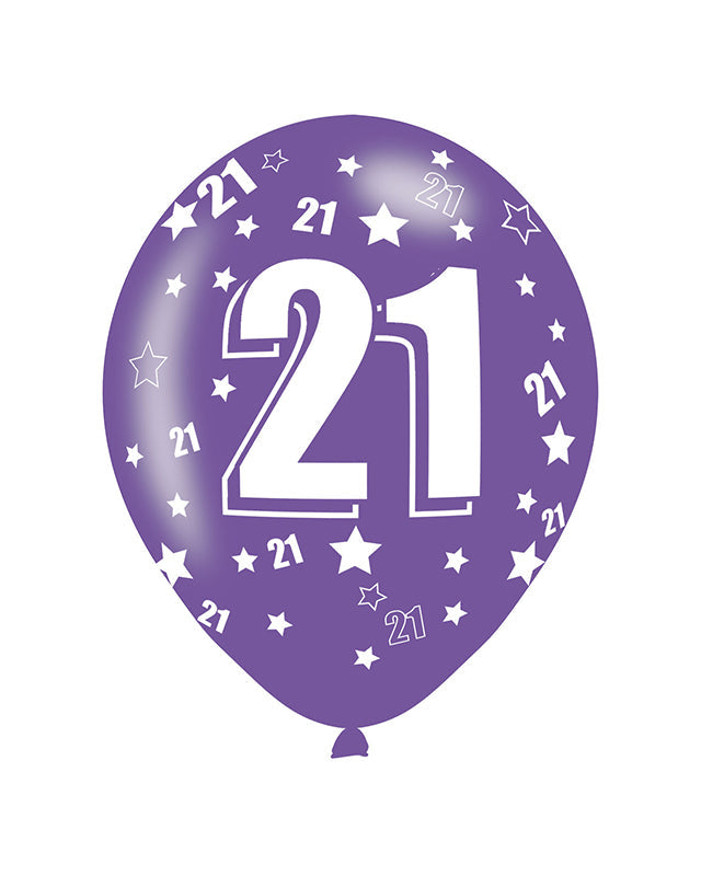 21st Birthday Assorted Balloons - 11'' Latex (6pk)
