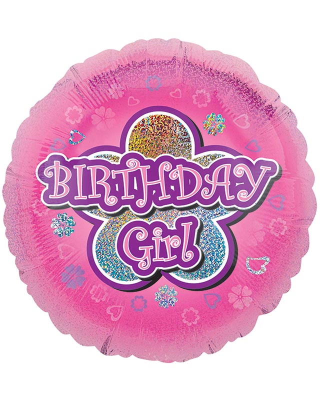 Pink Flowers Birthday Girl Balloon - 18" Foil