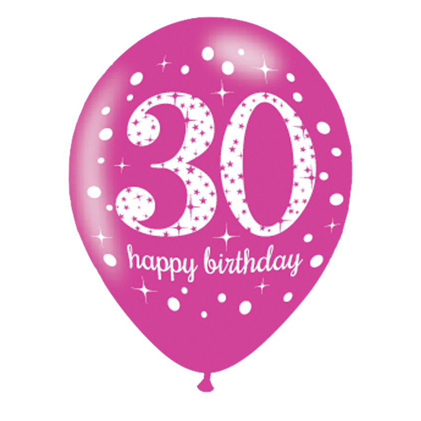 Happy 30th Birthday Pink Mix Latex Balloons - 11" (6pk)